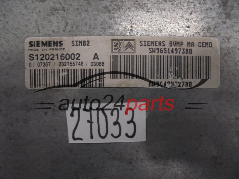CITROEN PEUGEOT S120216002A SW9651497380 HW9640922780 SIM82