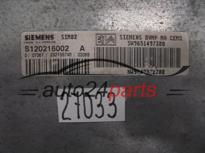 CITROEN PEUGEOT S120216002A SW9651497380 HW9640922780 SIM82