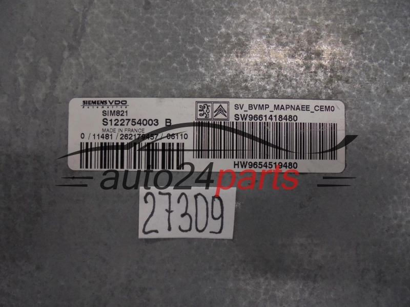 STEROWNIK SKRZYNI AUTOMATYCZNEJ CITROEN PEUGEOT S122754003B SW 9661418480 HW 9654519480 SIM821