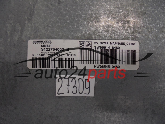CITROEN PEUGEOT S122754003B SW 9661418480 HW 9654519480 SIM821