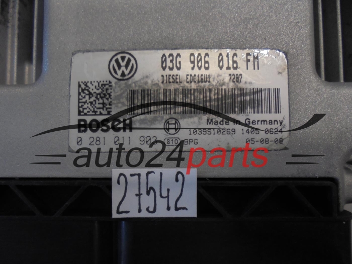 KOMPUTER STEROWNIK SILNIKA VOLKSWAGEN GOLF JETTA 2.0 TDI BOSCH 0 281 011 903, 0281011903, 03G 906 016 FM, 03G906016FM
