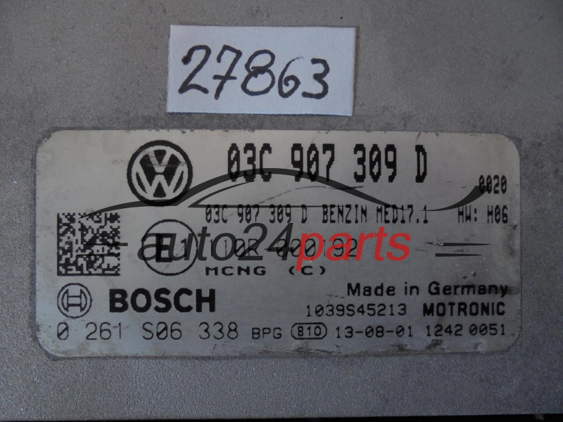 KOMPUTER STEROWNIK SILNIKA VW VOLKSWAGEN PASSAT, BOSCH 0 261 S06 338, BOSCH 0261S06338, 03C 907 309 D, 03C907309D, MED17.1