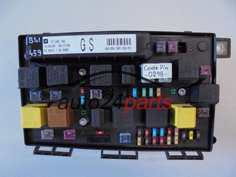 SKRZYNKA ELEKTRYCZNA PRZEKAŻNIKÓW I BEZPIECZNIKÓW MODUŁ NADWOZIA CENTRALKA KOMFORTU BSI OPEL ASTRA H ZAFIRA B 13 206 746, 13206746 GS, 5DK 008 668-52, 5DK008668-52