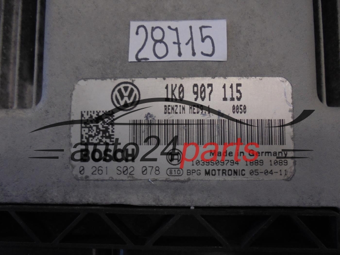 Μονάδα Ελέγχου Κινητήρα VW VOLKSWAGEN GOLF 2.0 TFSI BOSCH 0261S02078 1K0907115 MED9.1