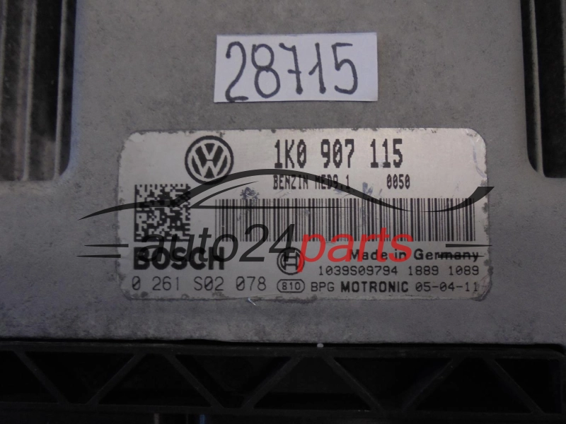 Μονάδα Ελέγχου Κινητήρα VW VOLKSWAGEN GOLF 2.0 TFSI BOSCH 0261S02078 1K0907115 MED9.1