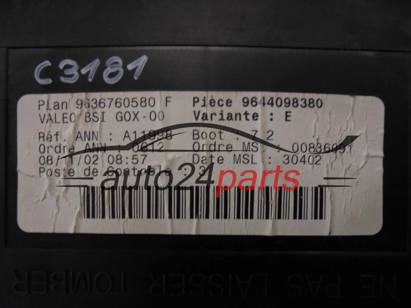 CENTRALKA MODUL STEROWNIK KOMFORTU BSI CITROEN PEUGEOT VALEO 9636760580 F, 9636760580F, 9644098380