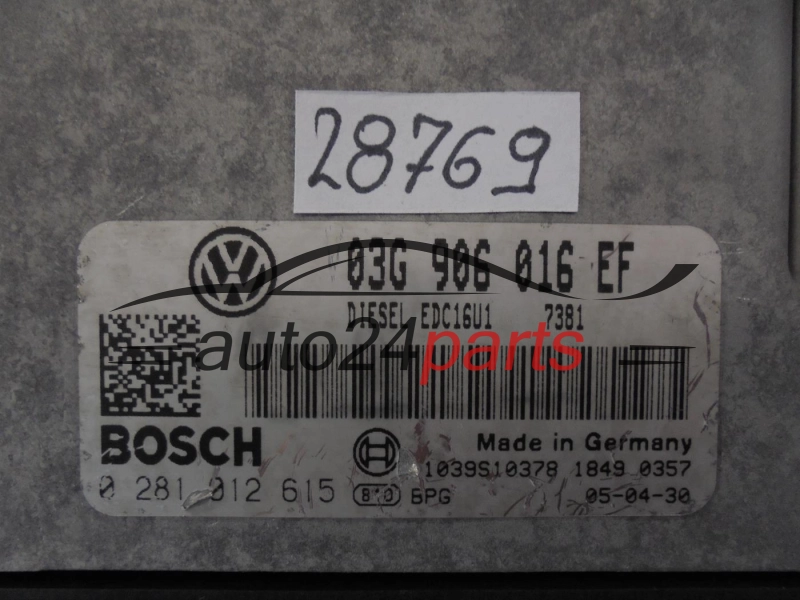 KOMPUTER STEROWNIK SILNIKA VW VOLKSWAGEN GOLF 1.9 TDI BKC 03G906016EF, 03G 906 016 EF BOSCH 0281012615, 0 281 012 615