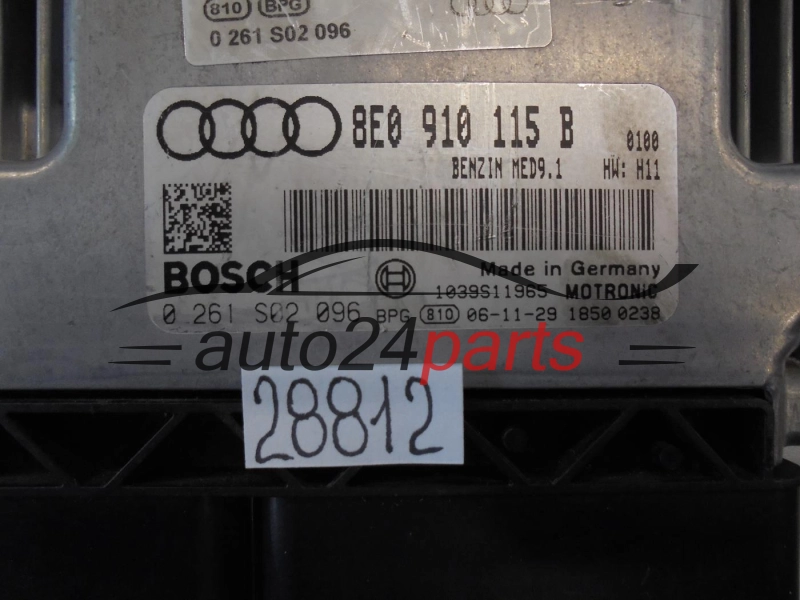 KOMPUTER STEROWNIK SILNIKA AUDI A4 2.0 TFSI 8E0910115B, 8E0 910 115 B, 8E0910115J, 8E0 910 115 J, BOSCH 0261S02096, 0 261 S02 096