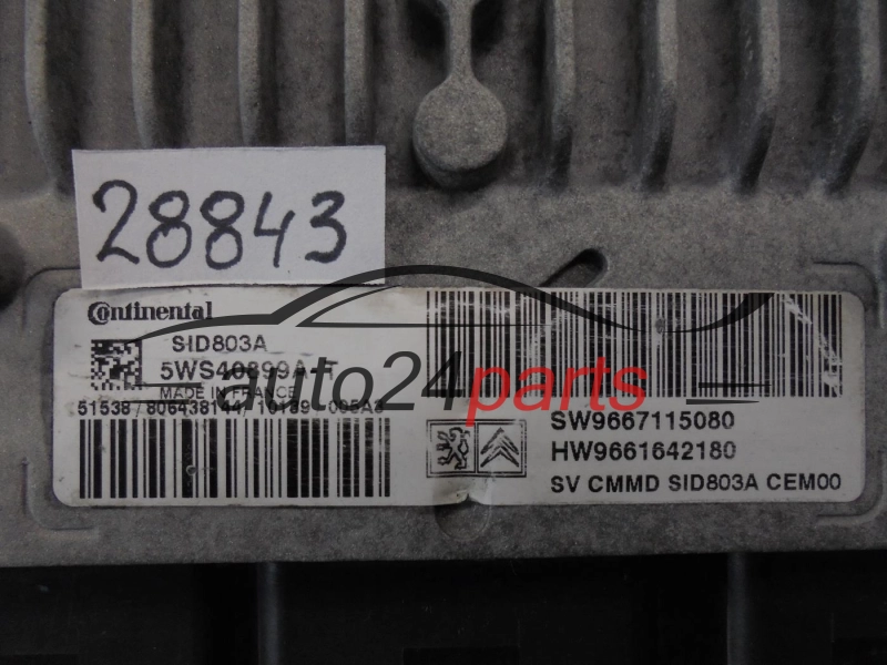 KOMPUTER STEROWNIK SILNIKA CITROEN PEUGEOT 2.0 HDI CONTINENTAL 5WS40899A-T, 5WS40899AT, SW 9667115080, HW 9661642180, SID803A