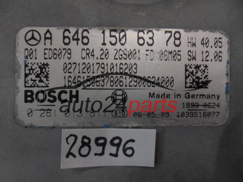 KOMPUTER STEROWNIK SILNIKA MERCEDES SPRINTER 2.2 CDI BOSCH 0 281 013 811, 0281013811, A 646 150 63 78, A6461506378