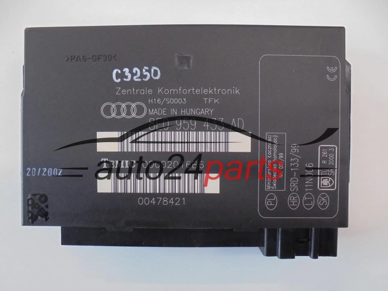 CENTRALKA MODUL STEROWNIK KOMFORTU AUDI 8E0 959 433 AD, 8E0959433AD, TEMIC 00002016B6