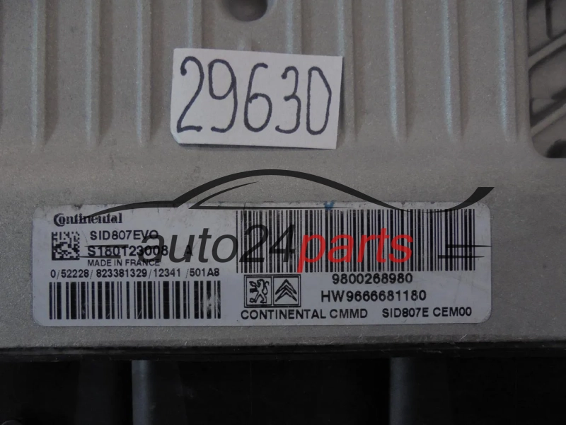 KOMPUTER STEROWNIK SILNIKA CITROEN PEUGEOT 1.6 HDI Continental S180123008 A, S180123008A, 9800268980, HW 9666681180, SID807EVO
