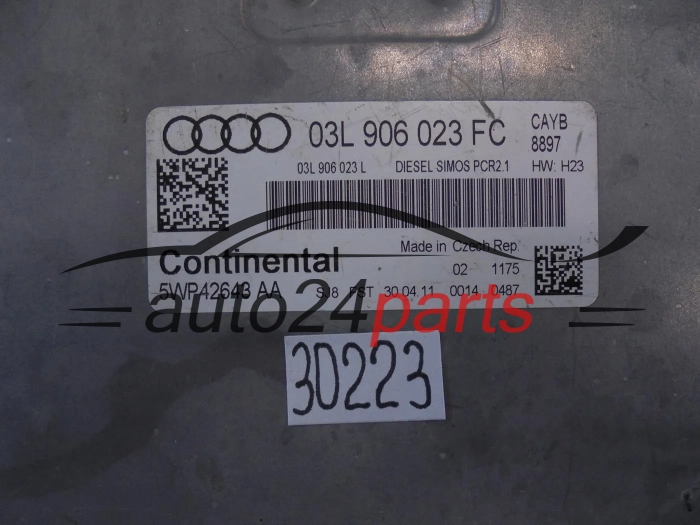 KOMPUTER STEROWNIK SILNIKA AUDI A3 1.6 TDI CONTINENTAL 5WP42643 AA, 5WP42643AA, 03L 906 023 FC, 03L906023FC, 03L 906 023 L, 03L906023L, DIESEL SIMOS PCR2.1 CAYB 5967