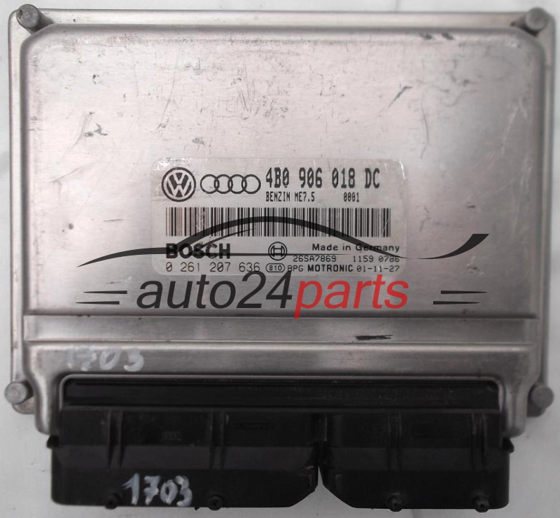 ECU ENGINE CONTROLLER AUDI A4 A6 VW VOLKSWAGEN PASSAT 1.8T 1.8 TURBO 4B0906018DC, 4B0 906 018 DC, BOSCH 0261207636, 0 261 207 636