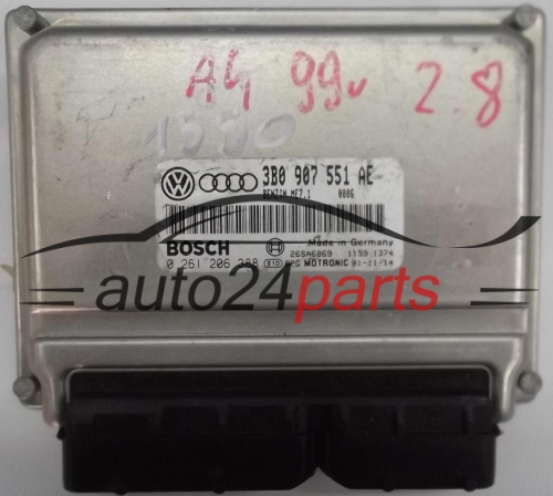MOTORSTEUERGERÄT ECU STEUERGERÄT AUDI A4 2.8 V6 3B0907551AE, 3B0 907 551 AE, BOSCH 0281206388, 0 281 206 388
