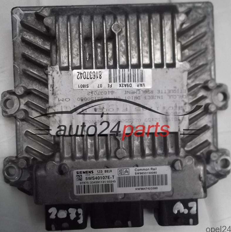 ECU ENGINE CONTROLLER PEUGEOT 406 2.0 HDI SIEMENS SID801A 5WS40107E-T SW9653150080, SW 9653150080, HW964723380, HW 9647223380