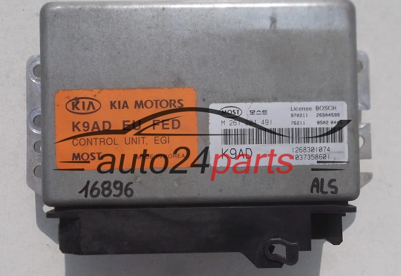 CALCULATEUR MOTEUR KIA CLARUS BOSCH M 261 204 491, M261204491, 0261204491, 1268301074, K9AD, 1037358601
