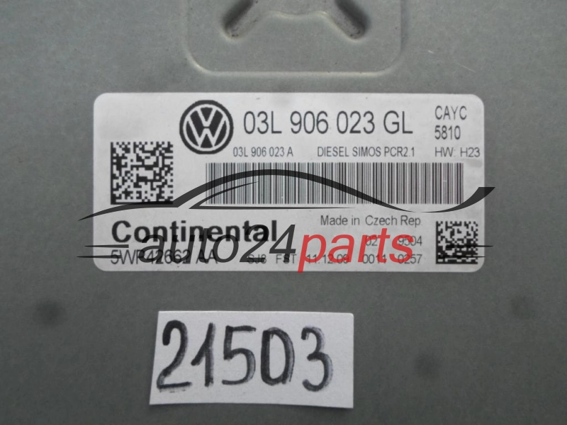 KOMPUTER STEROWNIK SILNIKA VW VOLKSWAGEN PASSAT 1.6 TDI 03L906023GL, 03L 906 023 GL, 03L906023A, 03L 906 023A, CONTINENTAL 5WP42662 AA 5WP42662AA, DIESEL SIMOS PCR2.1 CAYC 5810 