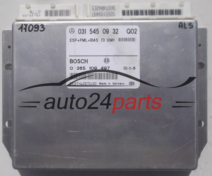 Mονάδα ελέγχου αβς ESP+PML+BAS MERCEDES W220 BOSCH 0 265 109 497, 0265109497, A 031 545 09 32, A0315450932, 0315450932