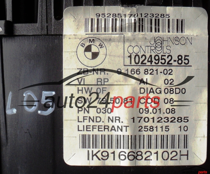 SPEEDOMETER INSTRUMENT CLUSTER BMW E81 E87 2.0 DIESEL JOHNSON CONTROLS 102495285, 1024952-85, 9 166 821-02, 916682102, IK916682102H