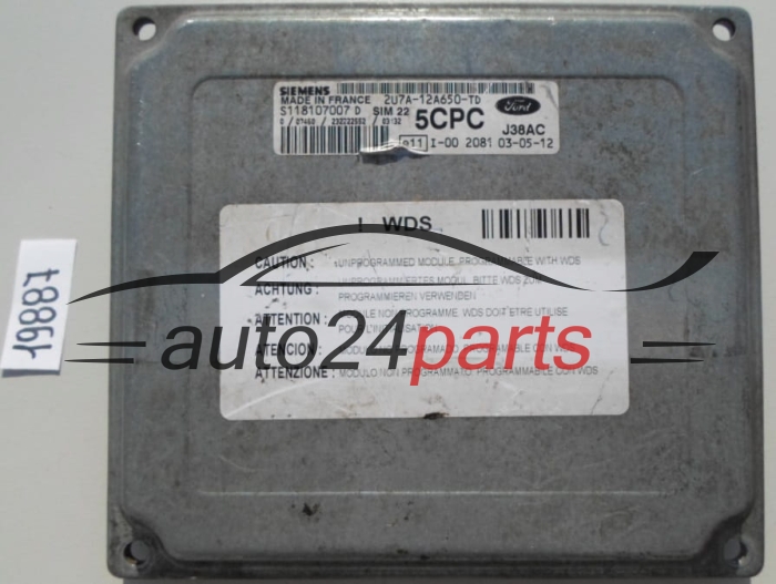 KOMPUTER STEROWNIK SILNIKA FORD FIESTA FUSION 1.6 SIEMENS S118107007 D, S118107007D, 2U7A-12A650-TD, 2U7A12A650TD, SIM22