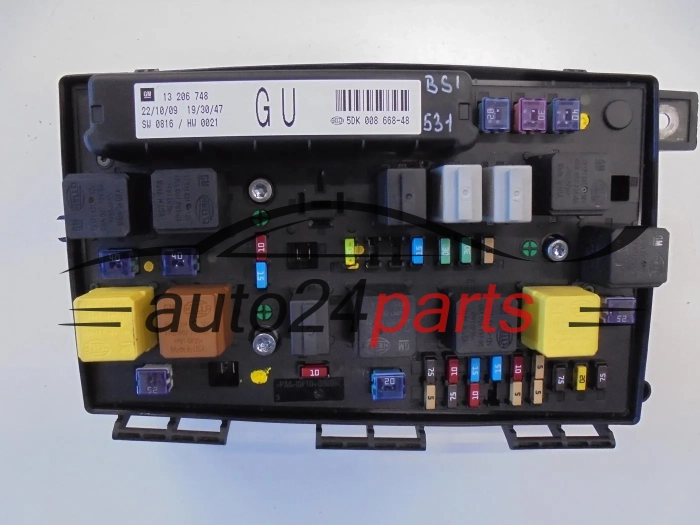 SKRZYNKA ELEKTRYCZNA PRZEKAŻNIKÓW I BEZPIECZNIKÓW MODUŁ CENTRALKA KOMFORTU BSI OPEL ASTRA H GM 13 206 748 GU, 13206748 GU, HELLA 5DK 008 668-48 5DK008668-48, 5DK00866848