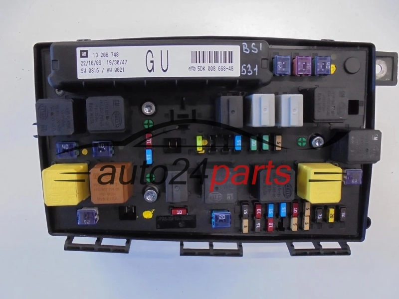 SKRZYNKA ELEKTRYCZNA PRZEKAŻNIKÓW I BEZPIECZNIKÓW MODUŁ CENTRALKA KOMFORTU BSI OPEL ASTRA H GM 13 206 748 GU, 13206748 GU, HELLA 5DK 008 668-48 5DK008668-48, 5DK00866848