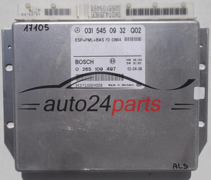 Mονάδα ελέγχου αβς ESP+PML+BAS MERCEDES  BOSCH 0 265 109 497, 0265109497, A 031 545 09 32, A0315450932, 0315450932
