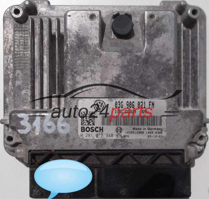 KOMPUTER STEROWNIK SILNIKA VW VOLKSWAGEN GOLF 2.0 TDI 03G906021FN, 03G 906 021 FN, BOSCH 0281012948, 0 281 012 948, DIESEL EDC16U34 8274, 1039S12989