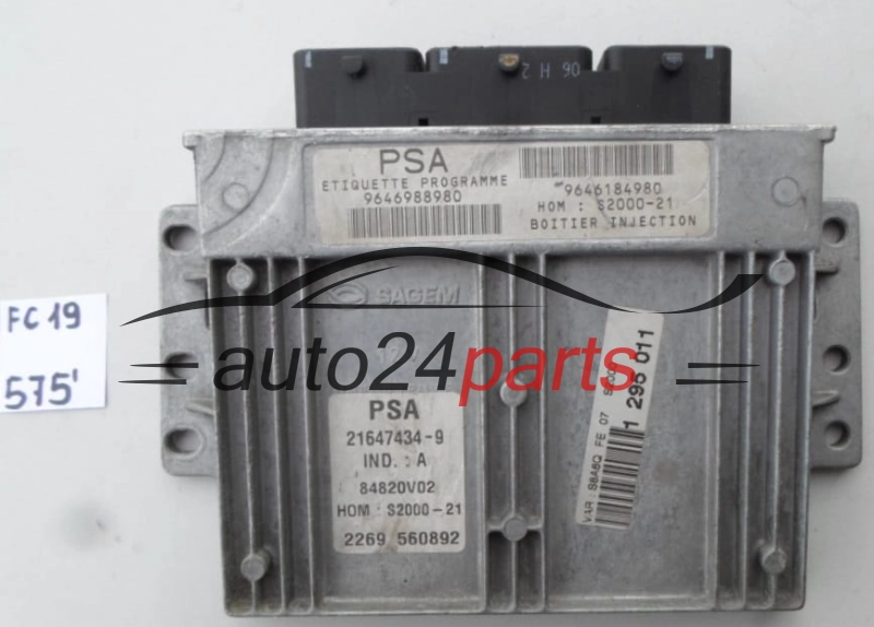 CENTRALINA DO MOTORE CITROEN PEUGEOT 21647434-9, 216474349, 9646988980, 9646184980