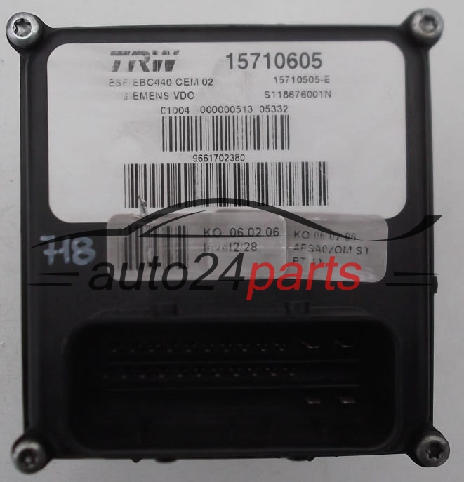 BOMBA HIDRAULICA Y CENTRALITA ABS PEUGEOT 407 SIEMENS VDO S118676001N, TRW 15710605, 15710505E, 9661702380
