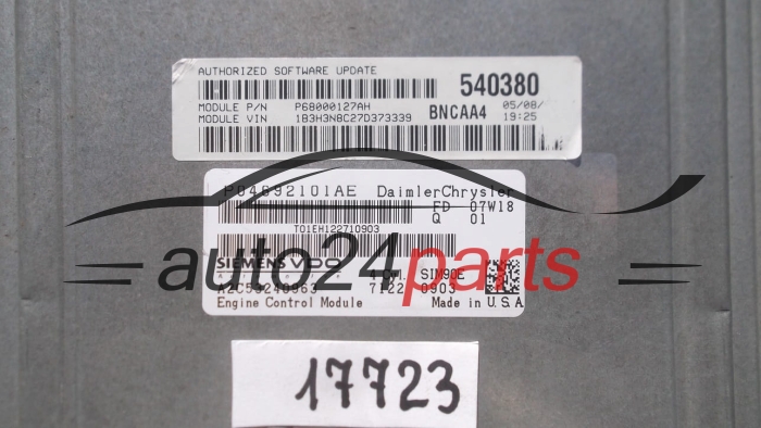 Μονάδα Ελέγχου Κινητήρα CHRYSLER DODGE CALIBER 2.0 SIEMENS VDO A2C53240963, SIM90E, P04692101AE