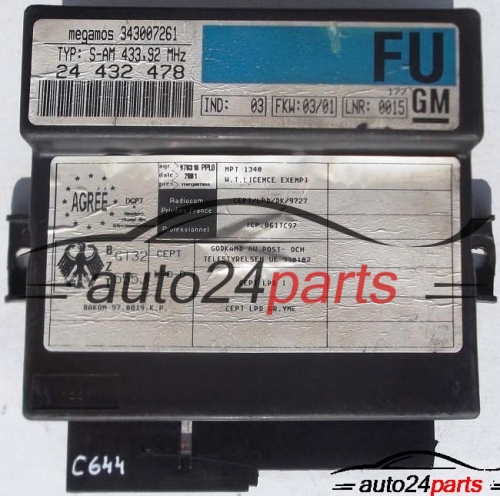 KOMFORTSTEUERGERÄT OPEL ZAFIRA A, ASTRA G, GM 24 432 478, GM 24432478, 343007261