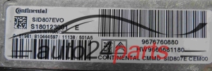 ECU CENTRALITA DE MOTOR  CITROEN PEUGEOT 1.6 HDI Continental  S180123001E, 9676760880, HW 9666681180, SID807EVO