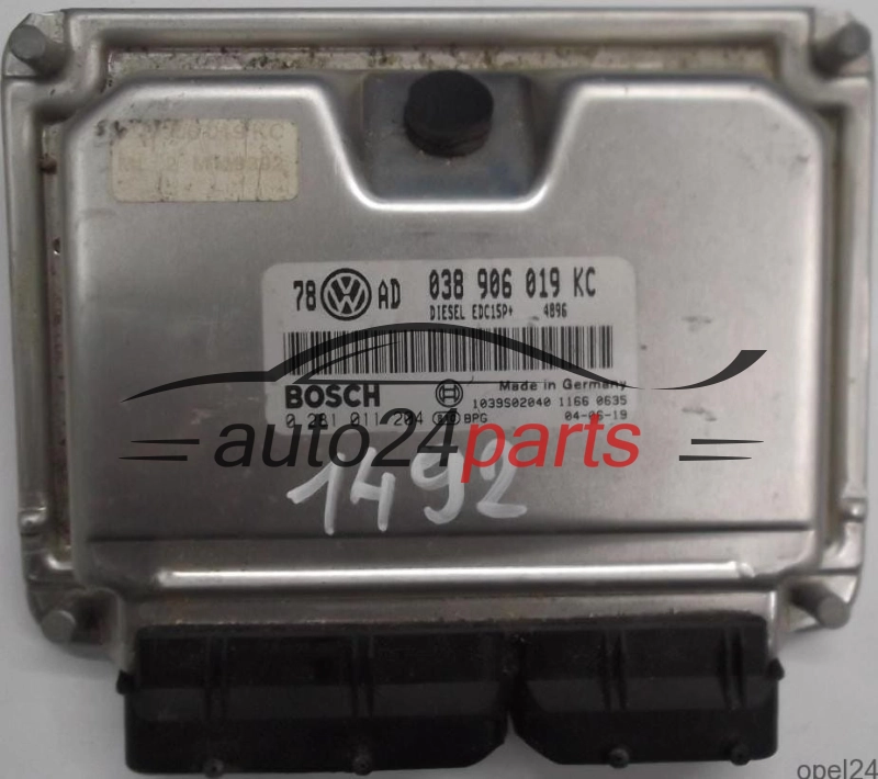CALCULATEUR MOTEUR VW VOLKSWAGEN PASSAT 1.9 TDI 038906019KC, 038 906 019 KC, BOSCH 0281011204, 0 281 011 204, DIESEL EDC15P+ 4896