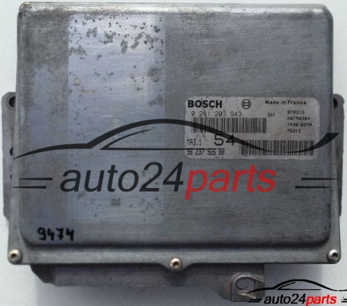MOTORSTEUERGERÄT ECU STEUERGERAT CITOREN SAXO, PEUGEOT 106 1.0, BOSCH 0 261 203 943, 0261203943, 96 237 926 80, 9623792680, MA3.1 54 