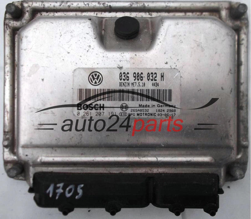 ECU ENGINE CONTROLLER SEAT LEON 1.4 16V 036906032H, BOSCH 0261207191, 26SA8532 1184 2098, BENZIN ME7.5.10 4434
