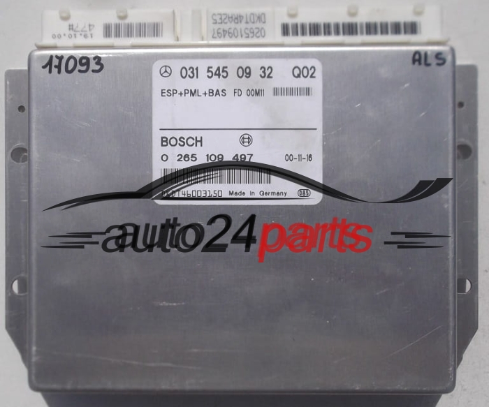 STEUERGERAT ABS ESP+PML+BAS MERCEDES W220 BOSCH 0 265 109 497, 0265109497, A 031 545 09 32, A0315450932, 0315450932