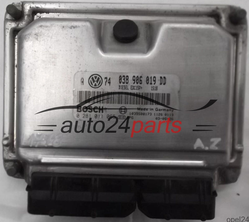 ECU CENTRALITA DE MOTOR VW VOLKSWAGEN GOLF BORA 1.9 TDI ATD 038906019DD, 038 906 019 DD, BOSCH 0 281 011 065, 0281011065, DIESEL EDC15P+ 1518, 1039S00173