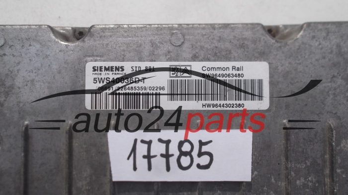 KOMPUTER STEROWNIK SILNIKA CITROEN PEUGEOT 2.0 HDI SIEMENS 5WS40036D-T, 5WS40036DT, SW 9649063480, HW 9644302380