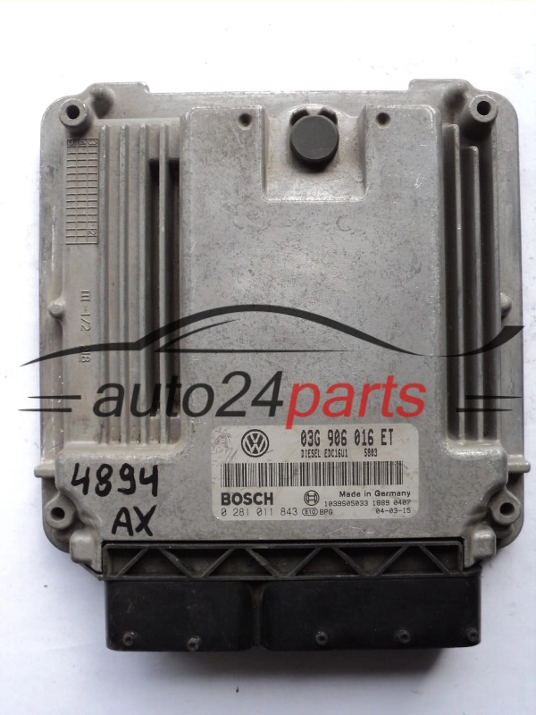 MOTORSTEUERGERÄT ECU STEUERGERÄT VW VOLKSWAGEN GOLF 2.0 TDI 03G906016ET, 03G 906 016 ET, BOSCH 0281011843, 0 281 011 843, DIESEL EDC16U1 5803, 1039S05033
