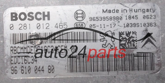 MOTORSTEUERGERÄT ECU STEUERGERÄT  PEUGEOT 207 1.6 HDI BOSCH 0 281 012 465,  96 610 044 80