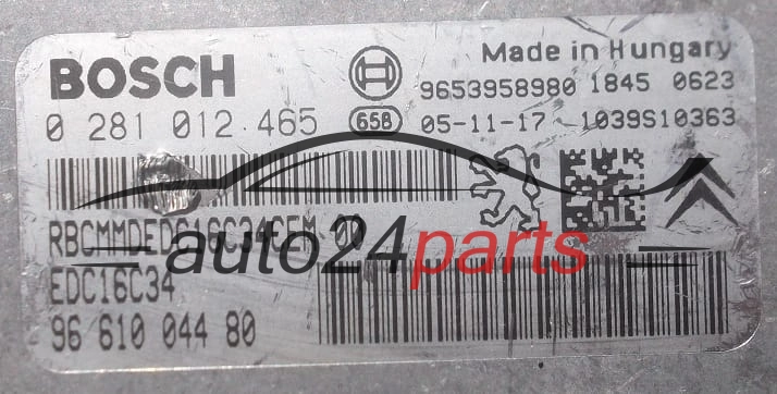 MOTORSTEUERGERÄT ECU STEUERGERÄT  PEUGEOT 207 1.6 HDI BOSCH 0 281 012 465,  96 610 044 80