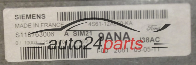 Μονάδα Ελέγχου Κινητήρα FORD FIESTA 1.3 SIEMENS S118763006 A,  4S61-12A650-KA,  9ANA
