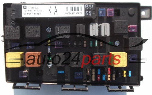 Central do sistema elétrico com caixa de relés e fusíveis, central de controle modul BSI OPEL ASTRA H ZAFIRA B GM 13 250 232 KA