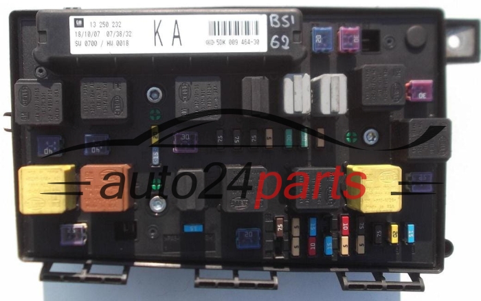 Central do sistema elétrico com caixa de relés e fusíveis, central de controle modul BSI OPEL ASTRA H ZAFIRA B GM 13 250 232 KA
