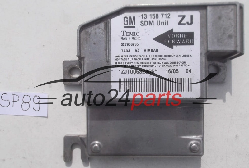 STEROWNIK MODUL PODUSZEK POWIETRZNYCH OPEL MERIVA A 13158712 ZJ, 13 158 712 ZJ, 93177229, 6235247, 62 35 247
