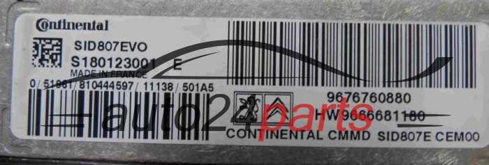ECU ENGINE CONTROLLER  CITROEN PEUGEOT 1.6 HDI Continental  S180123001E, 9676760880, HW 9666681180, SID807EVO