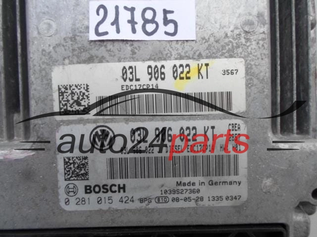  VW VOLKSWAGEN JETTA 1.9 TDI BOSCH 0 281 015 424, 0281015424, 03L 906 022 KT, 03L906022KT, EDC17CP14