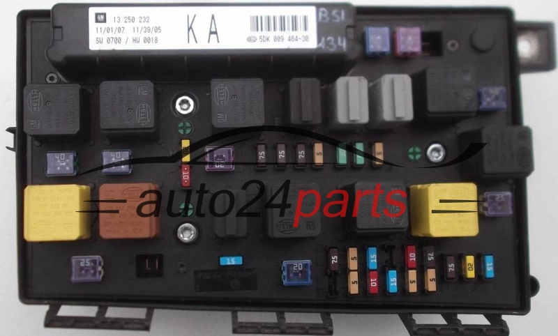 Central do sistema elétrico com caixa de relés e fusíveis, central de controle modul BSI OPEL ASTRA H ZAFIRA B GM 13 250 232 KA